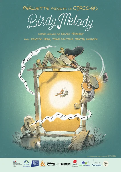 Affiche du spectacle circo-BD Birdy Melody créé par l'association Perluette